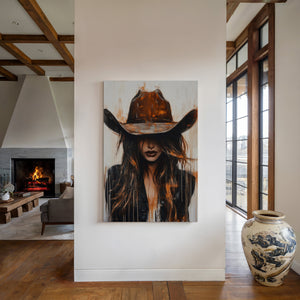 Abstract Cowgirl Wall Art | Cowgirl in Crimson Western Portrait | Farmhouse World