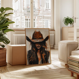 Abstract Cowgirl Wall Art | Cowgirl in Crimson Western Portrait | Farmhouse World