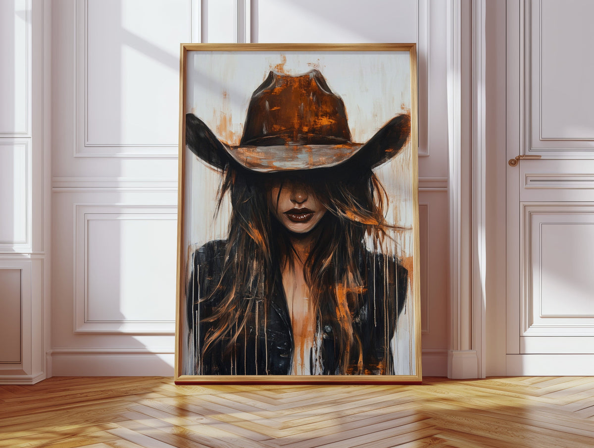 Abstract Cowgirl Wall Art | Cowgirl in Crimson Western Portrait | Farmhouse World