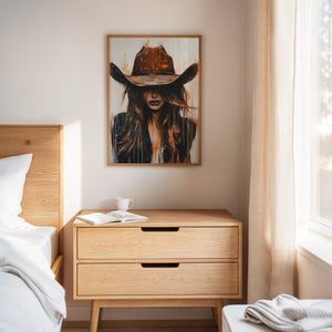 Abstract Cowgirl Wall Art | Cowgirl in Crimson Western Portrait | Farmhouse World