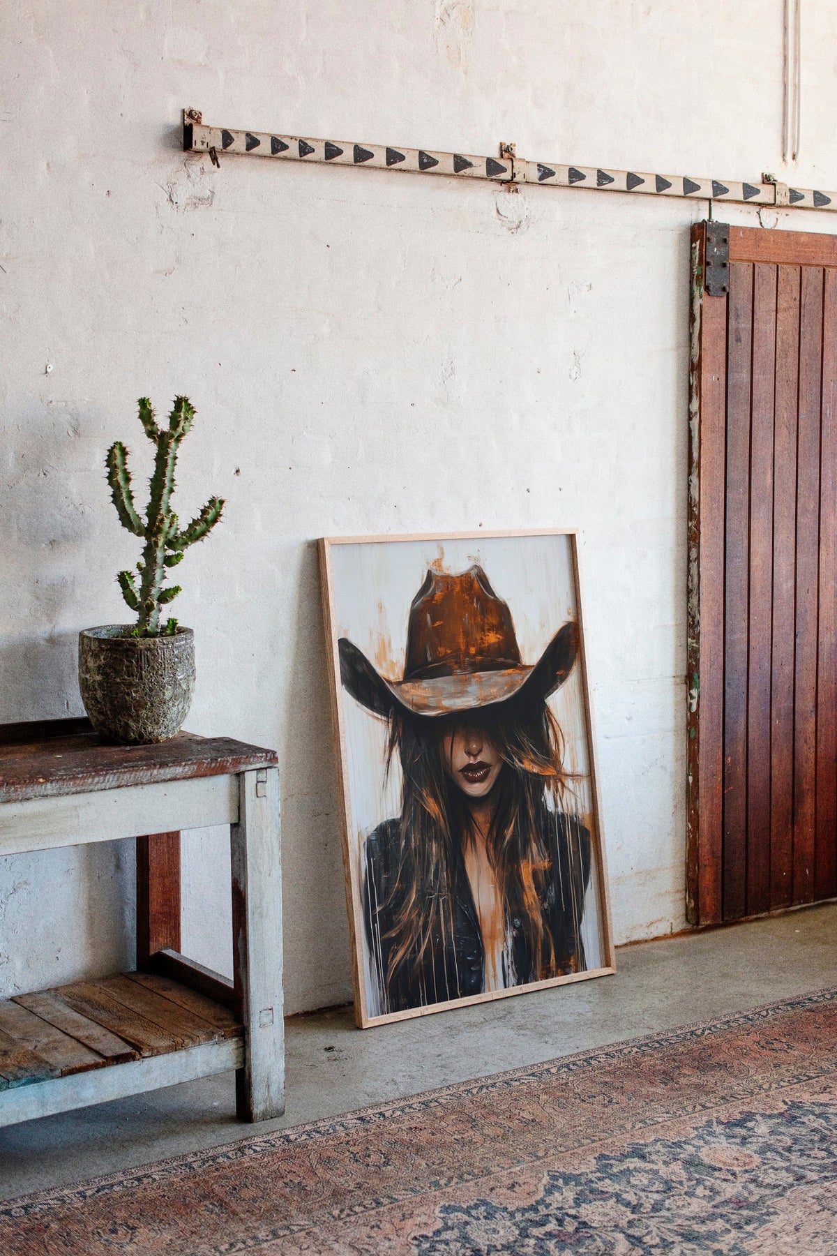 Abstract Cowgirl Wall Art | Cowgirl in Crimson Western Portrait | Farmhouse World