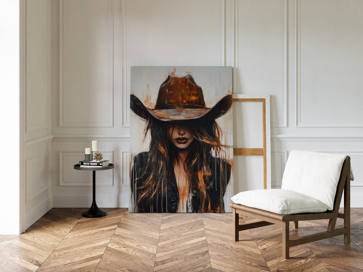Abstract Cowgirl Wall Art | Cowgirl in Crimson Western Portrait | Farmhouse World