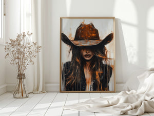 Abstract Cowgirl Wall Art | Cowgirl in Crimson Western Portrait | Farmhouse World