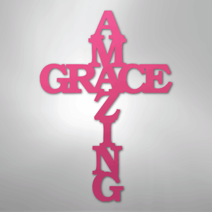 Amazing Grace Cross Metal Sign pink