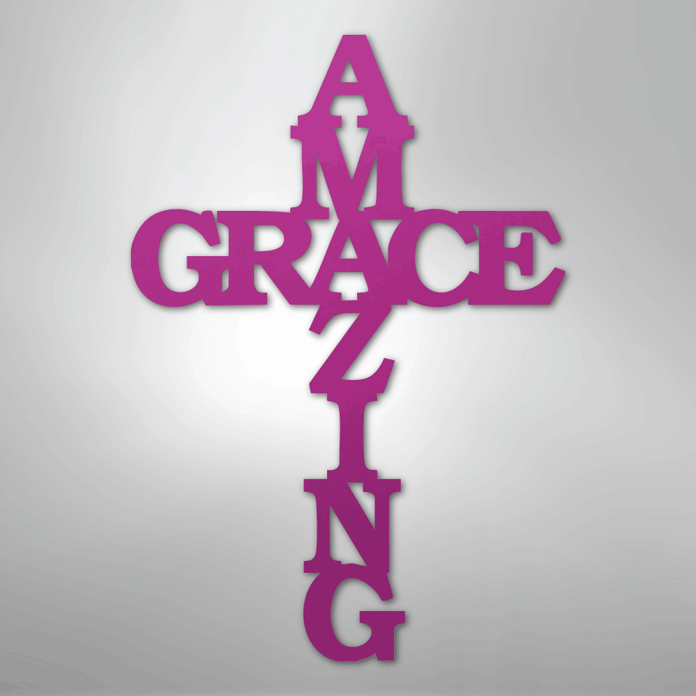 Amazing Grace Cross Metal Sign purple