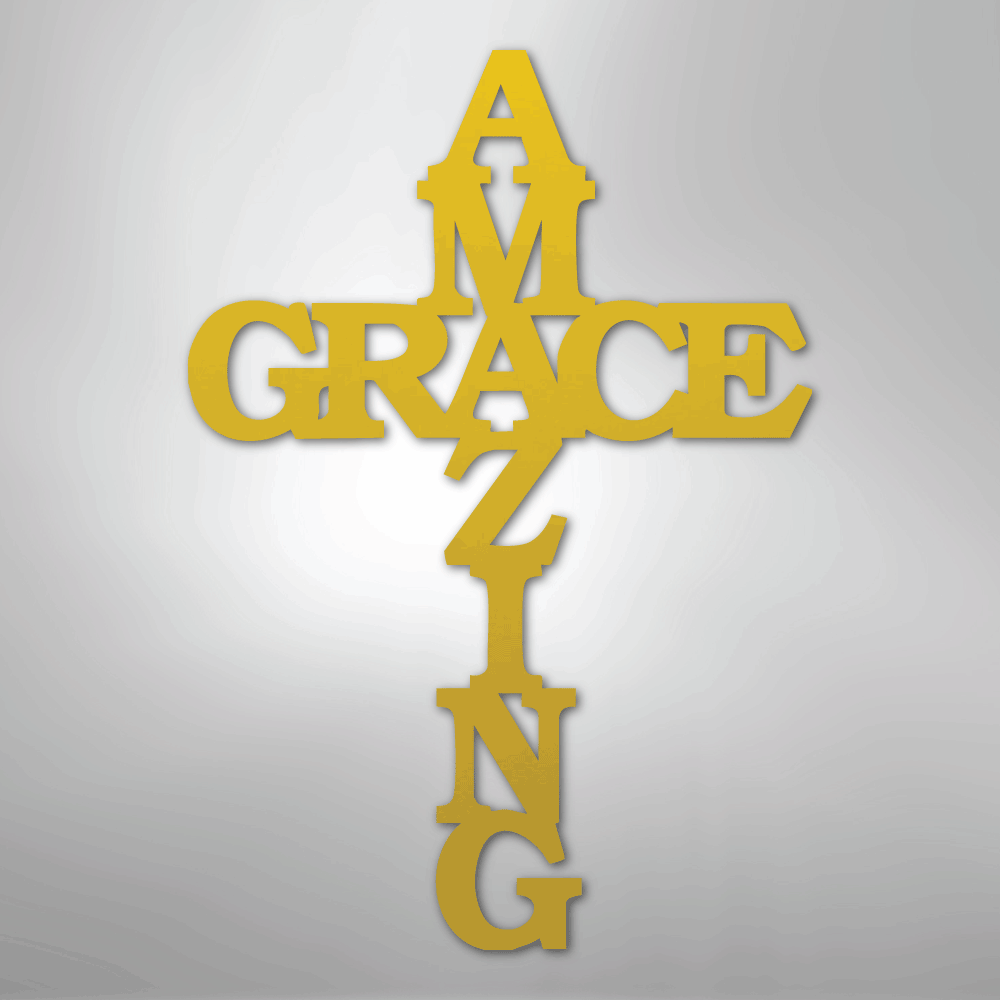 Amazing Grace Cross Metal Sign yellow