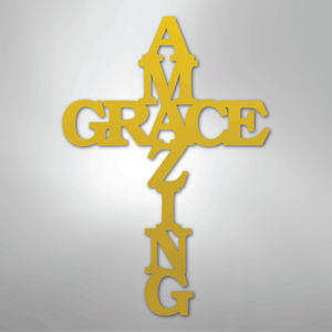 Amazing Grace Cross Metal Sign yellow