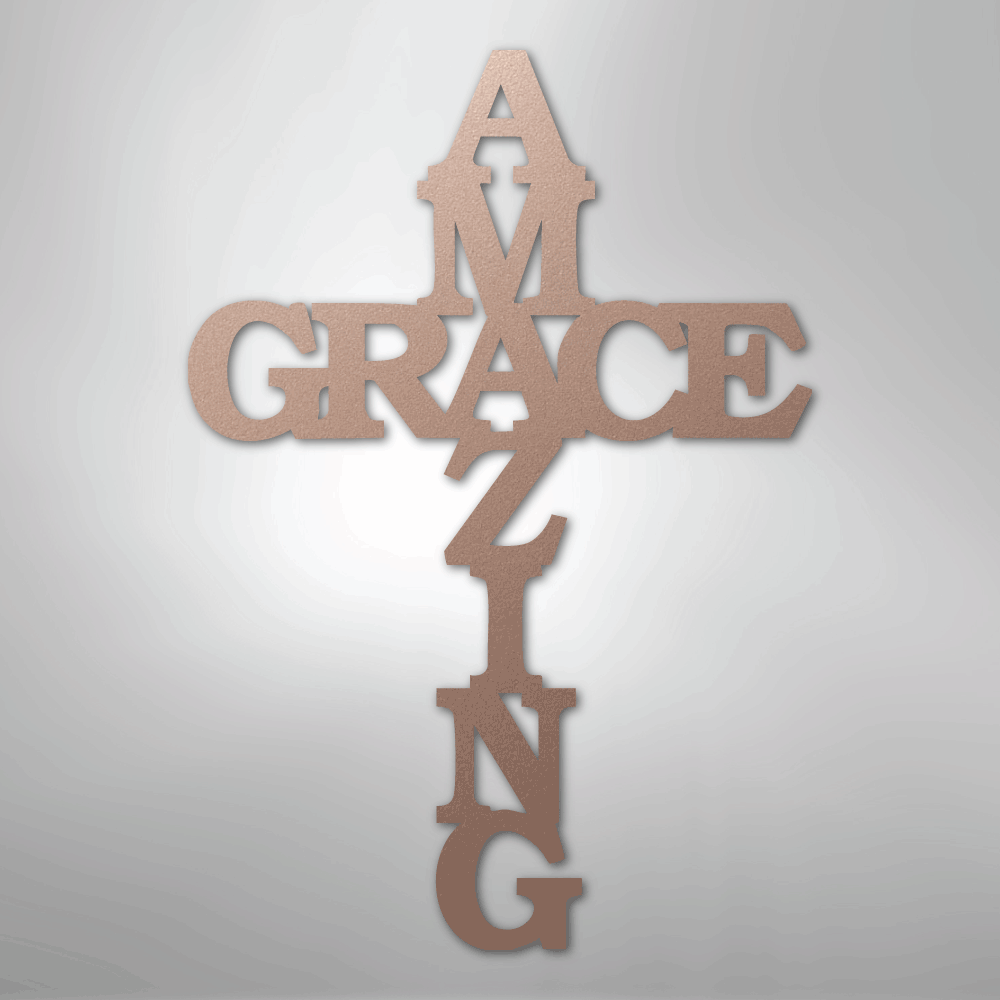 Amazing Grace Cross Metal Sign rose