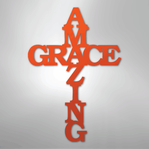 Amazing Grace Cross Metal Sign orange