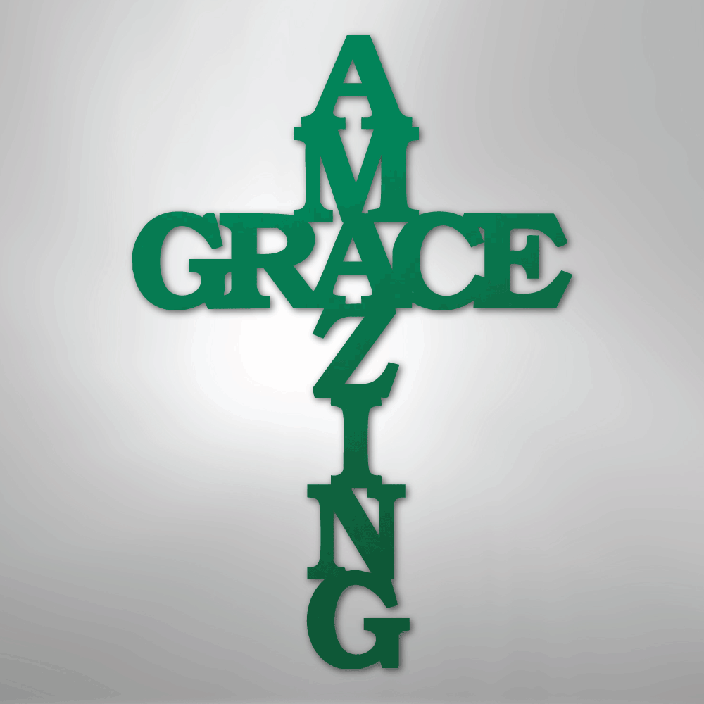 Amazing Grace Cross Metal Sign green