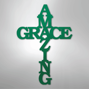 Amazing Grace Cross Metal Sign green