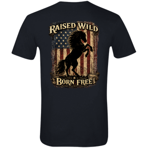 Raised Wild Born Free horse t-shirt with distressed American flag graphic