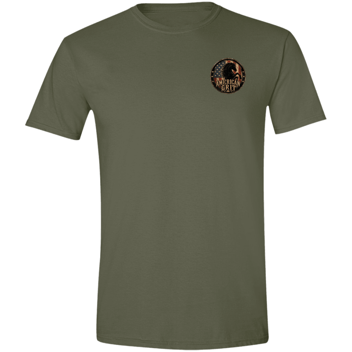 American Grit horse t-shirt with distressed American flag and western style lettering