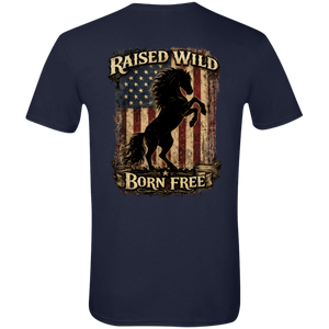 Country patriotic t-shirt featuring rearing horse silhouette and American flag