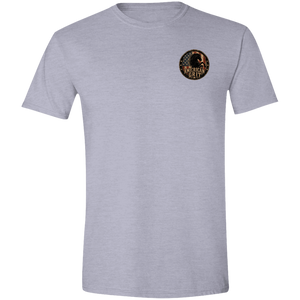Front chest American Grit tee design with horse and flag emblem