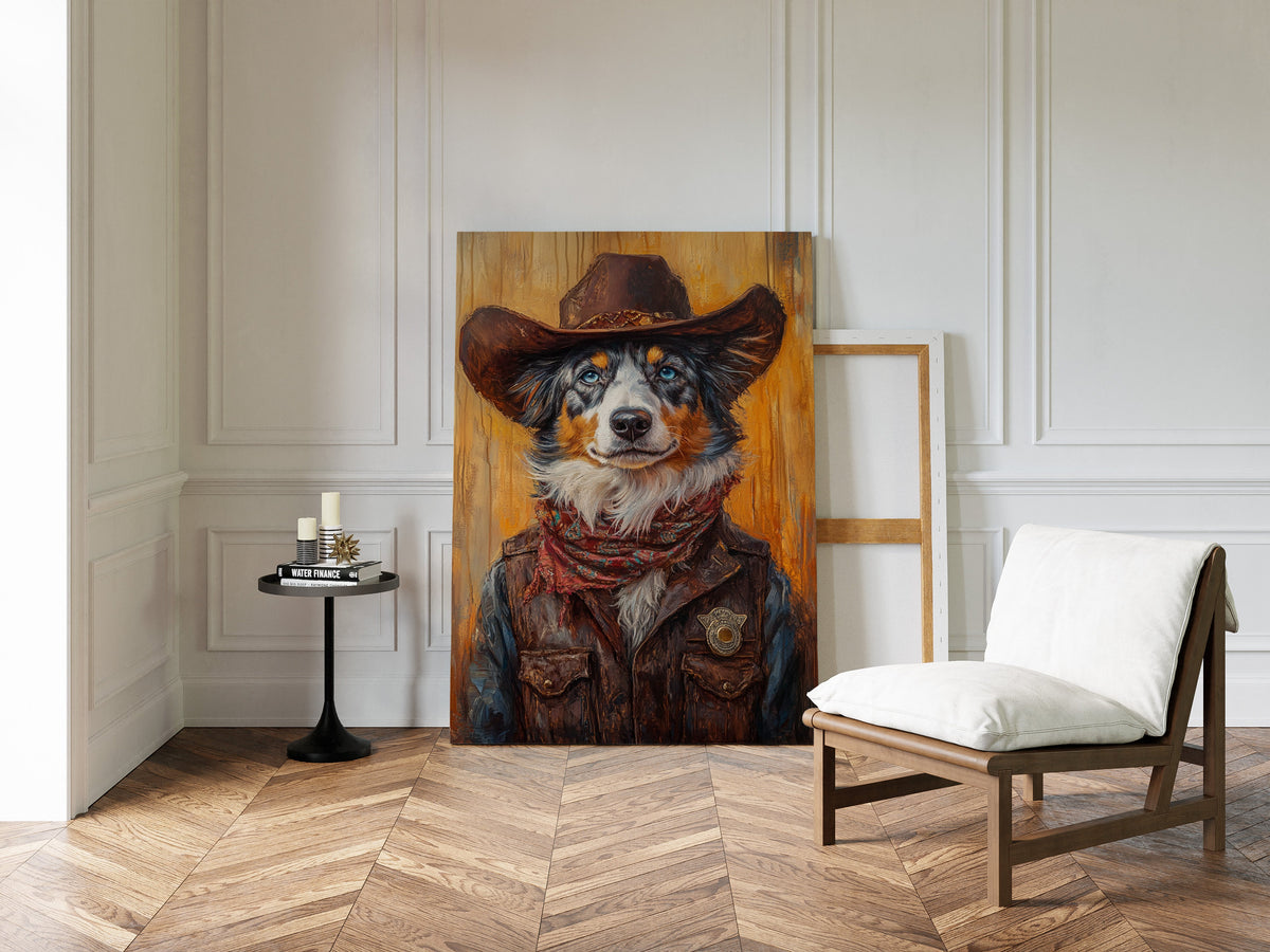 Australian Shepherd Cowboy Deputy Dog | Western Wall Art | Farmhouse World
