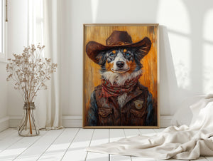 Australian Shepherd Cowboy Deputy Dog | Western Wall Art | Farmhouse World