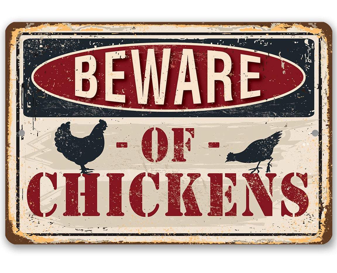 Beware of Chickens Metal Sign | Funny Chicken Coop Decor | Farmhouse World