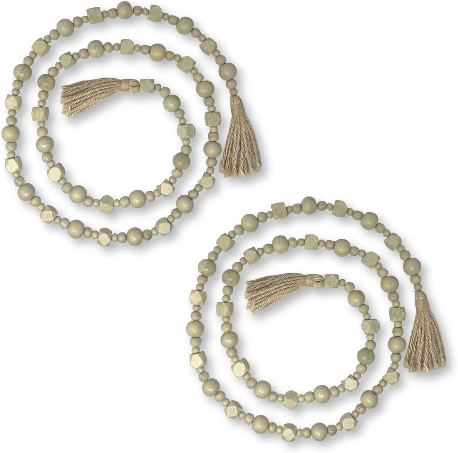 Silver foil wood bead garland for neutral home styling set of 2