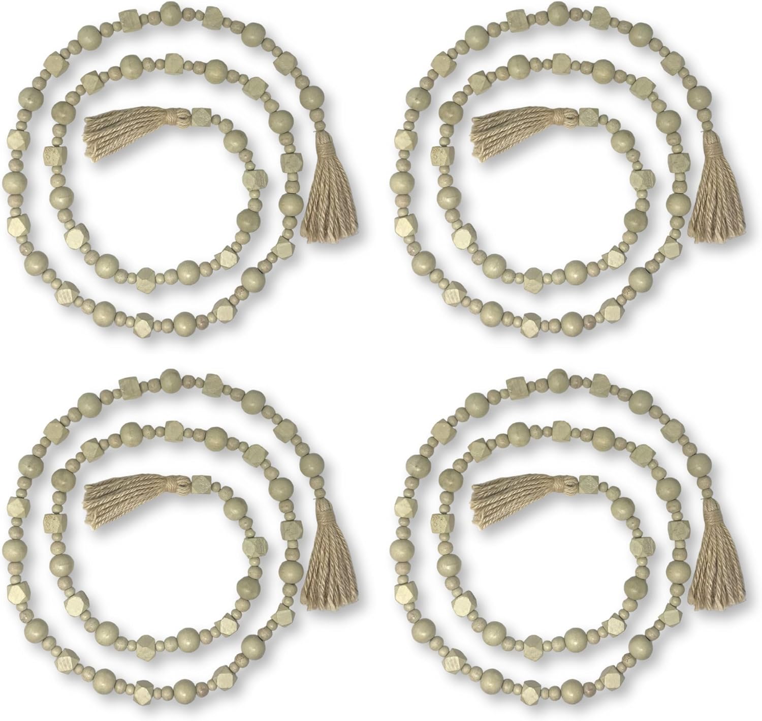 Silver foil wood bead garland for neutral home styling set of 4