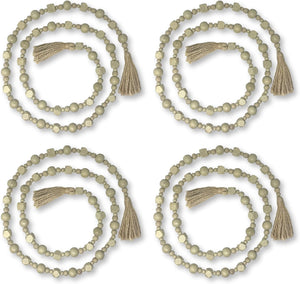 Silver foil wood bead garland for neutral home styling set of 4
