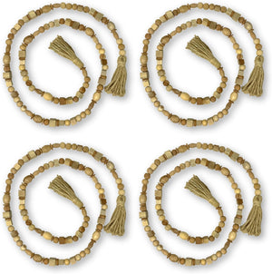 set of 4 natural wood bead garlands
