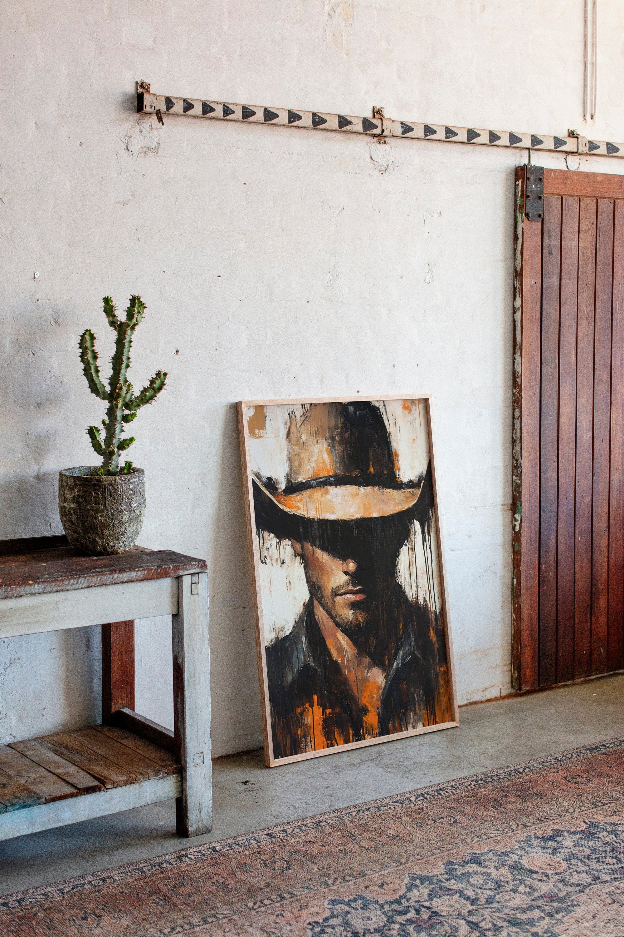 bold cowboy portrait canvas for masculine western decor