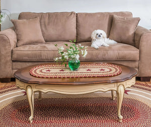 Burgundy Stars Braided Oval Table Runner - 100% Natural Jute and Hand Stenciled | Farmhouse World