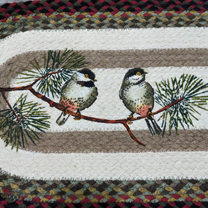 Chickadee Braided Oval Table Runner - 100% Natural Jute and Hand Stenciled | Farmhouse World