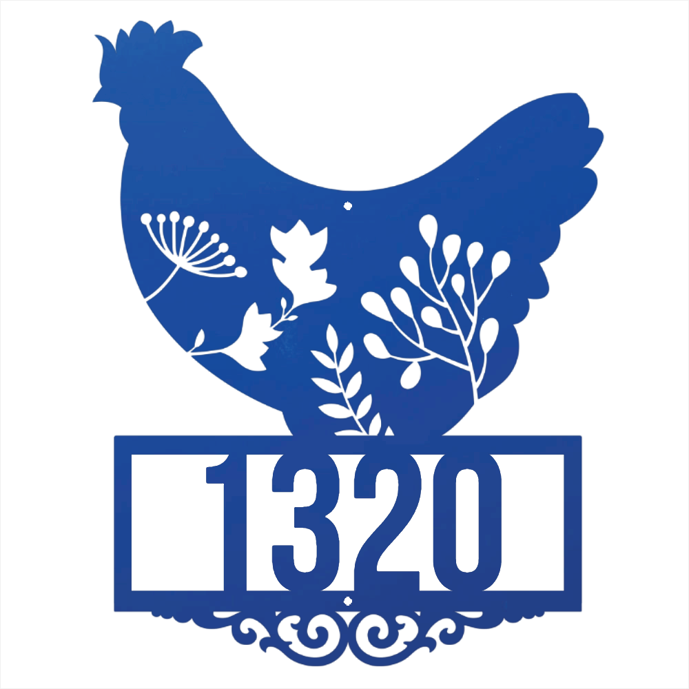 custom chicken farmhouse house number sign blue