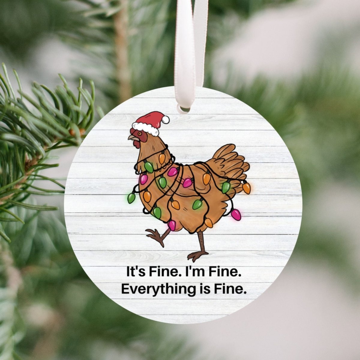 Chicken Christmas Tree Decoration with funny chicken tangled in lights