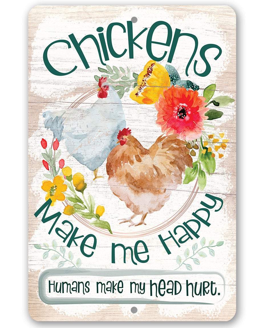 Chickens Make Me Happy Metal Sign | Chicken Lover Gift | Farmhouse World