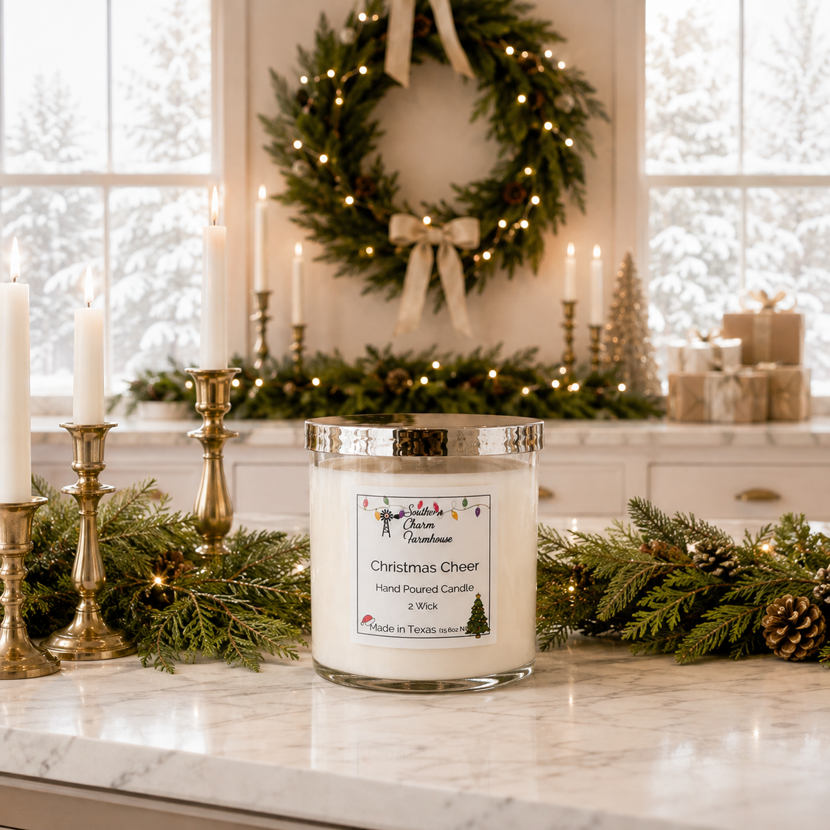 Christmas Cheer 2-Wick Candle | Apple & Holiday Spice | Farmhouse World