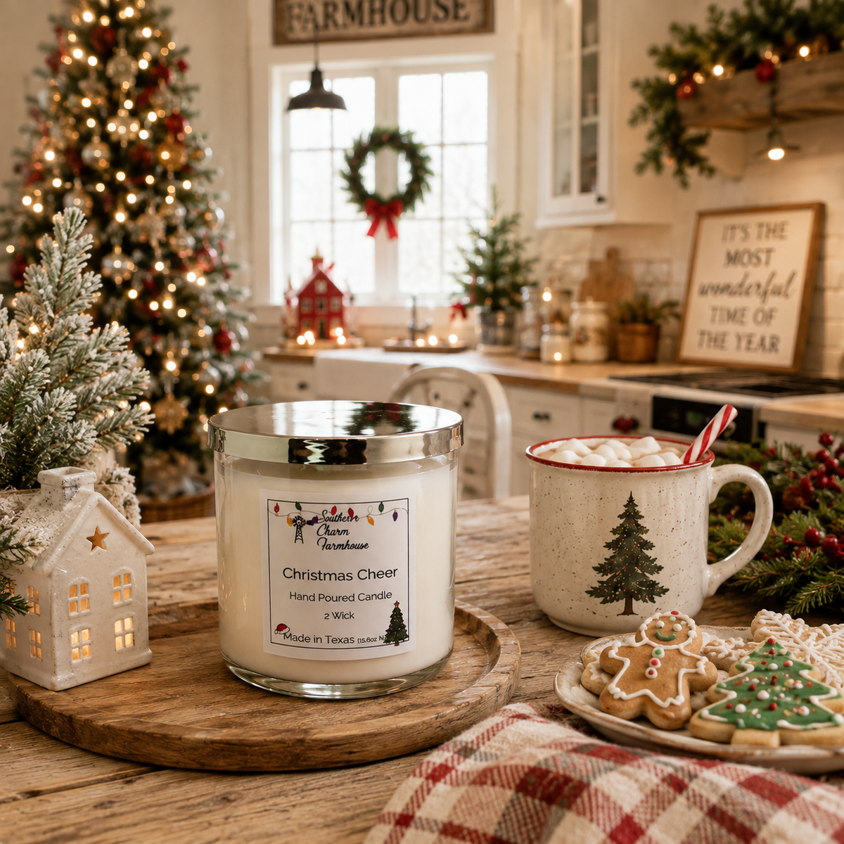 Christmas Cheer 2-Wick Candle | Apple & Holiday Spice | Farmhouse World