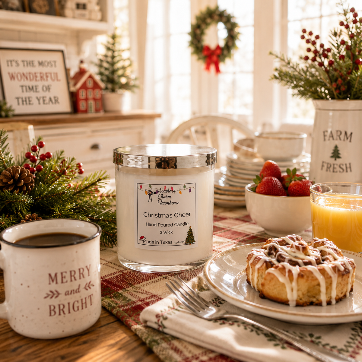 Christmas Cheer 2-Wick Candle | Apple & Holiday Spice | Farmhouse World