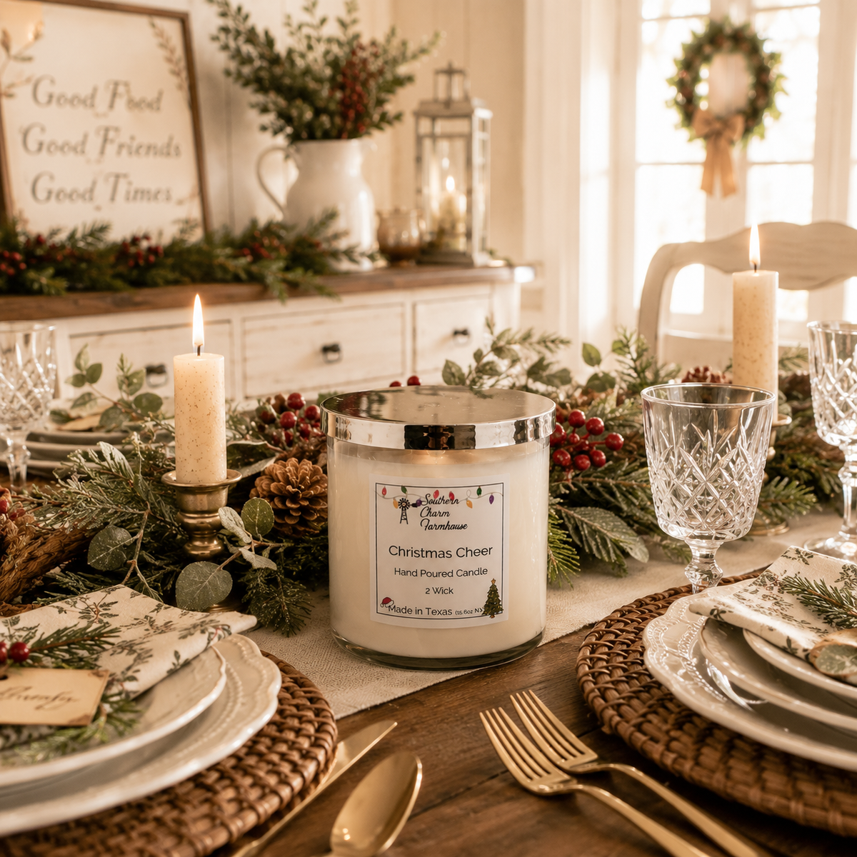 Christmas Cheer 2-Wick Candle | Apple & Holiday Spice | Farmhouse World