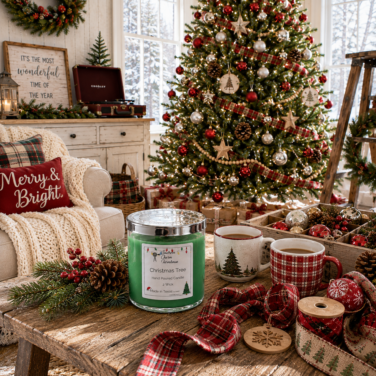 Christmas Tree 2-Wick Candle | Fresh Pine & Evergreen | Farmhouse World