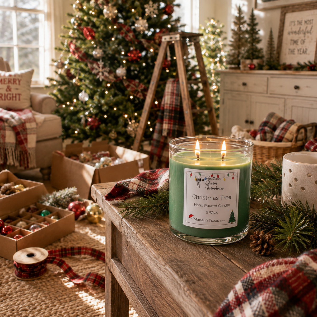 Christmas Tree 2-Wick Candle | Fresh Pine & Evergreen | Farmhouse World