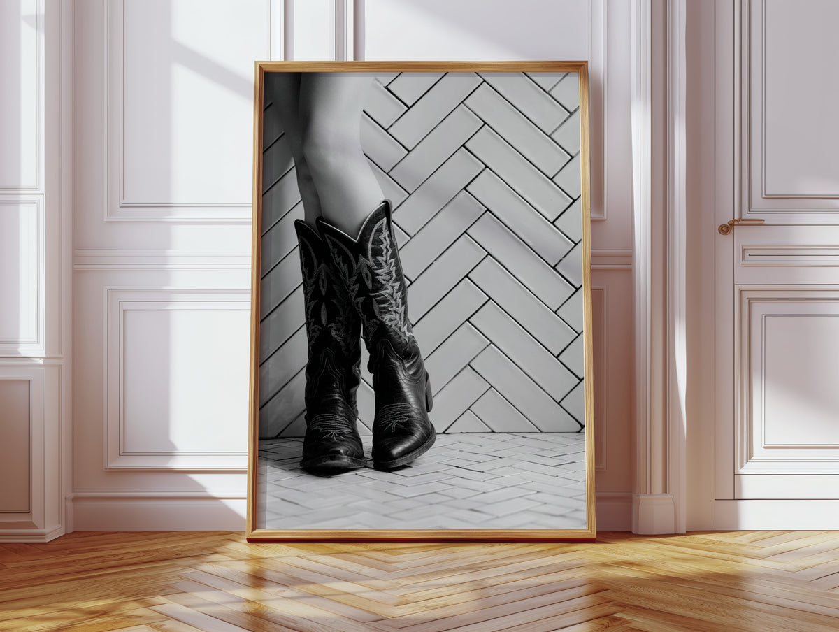 Western cowboy boots photograph for farmhouse wall decor