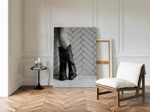 Cowboy boots wall art in white framed canvas
