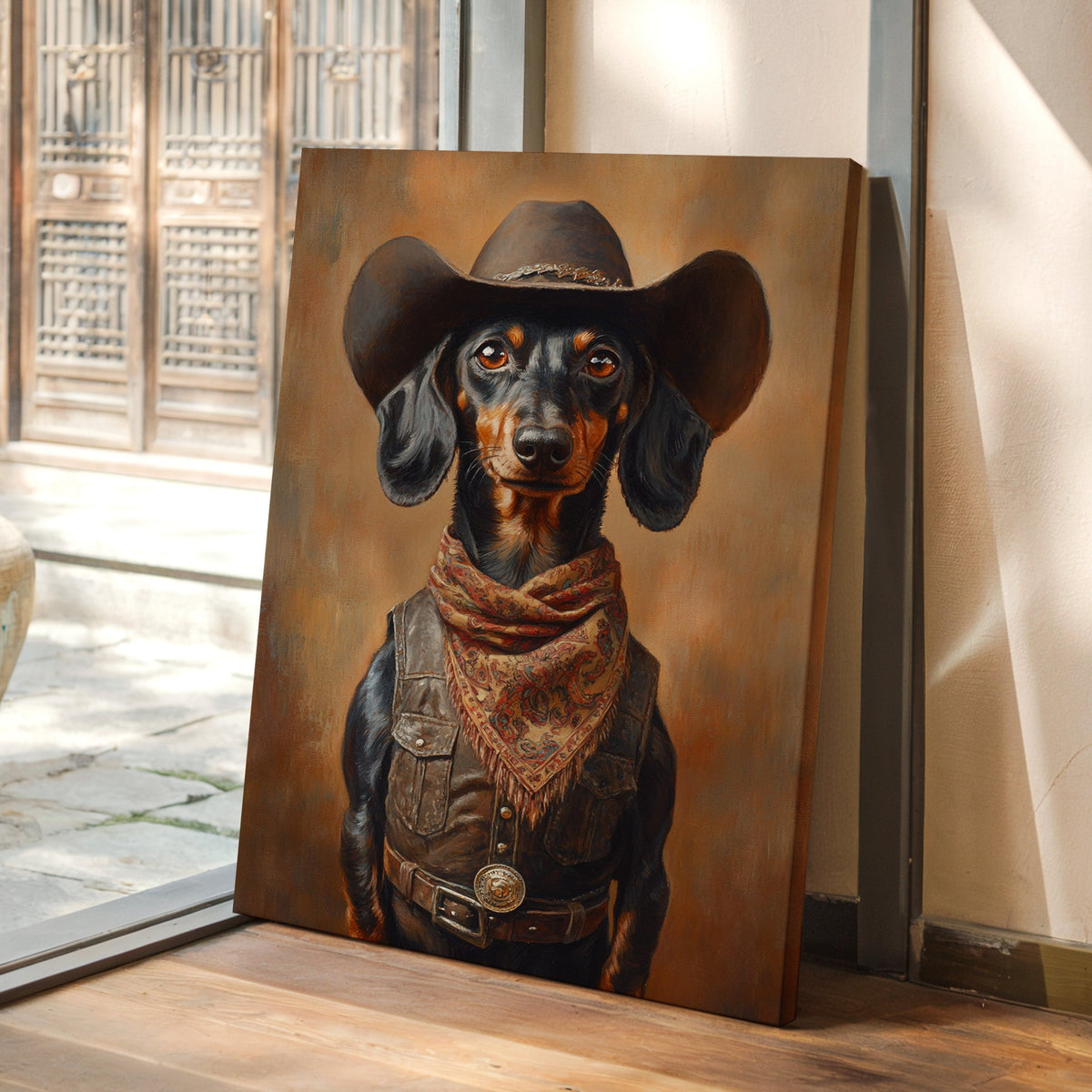 Cowboy Dachshund in Leather and Lace | Western Wall Art | Farmhouse World