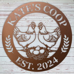 Custom metal coop sign with chicken design