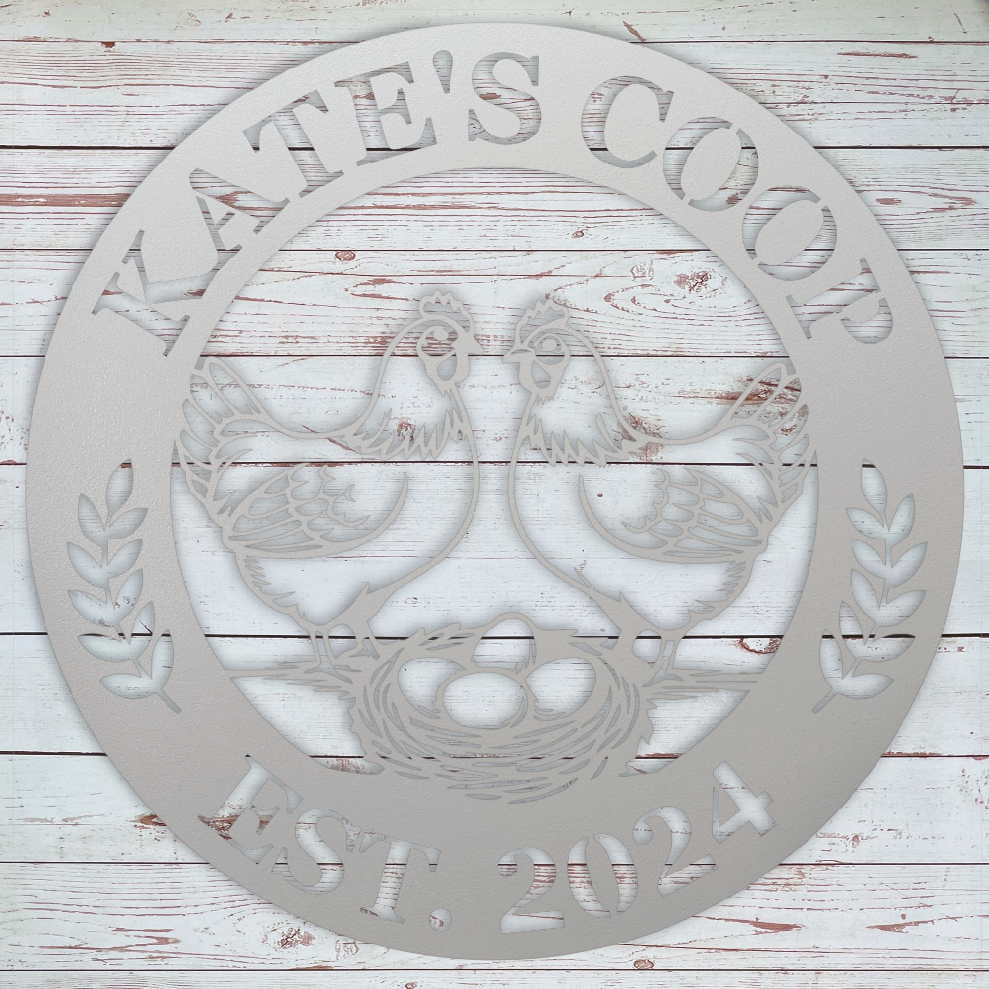 Powder coated metal chicken coop sign