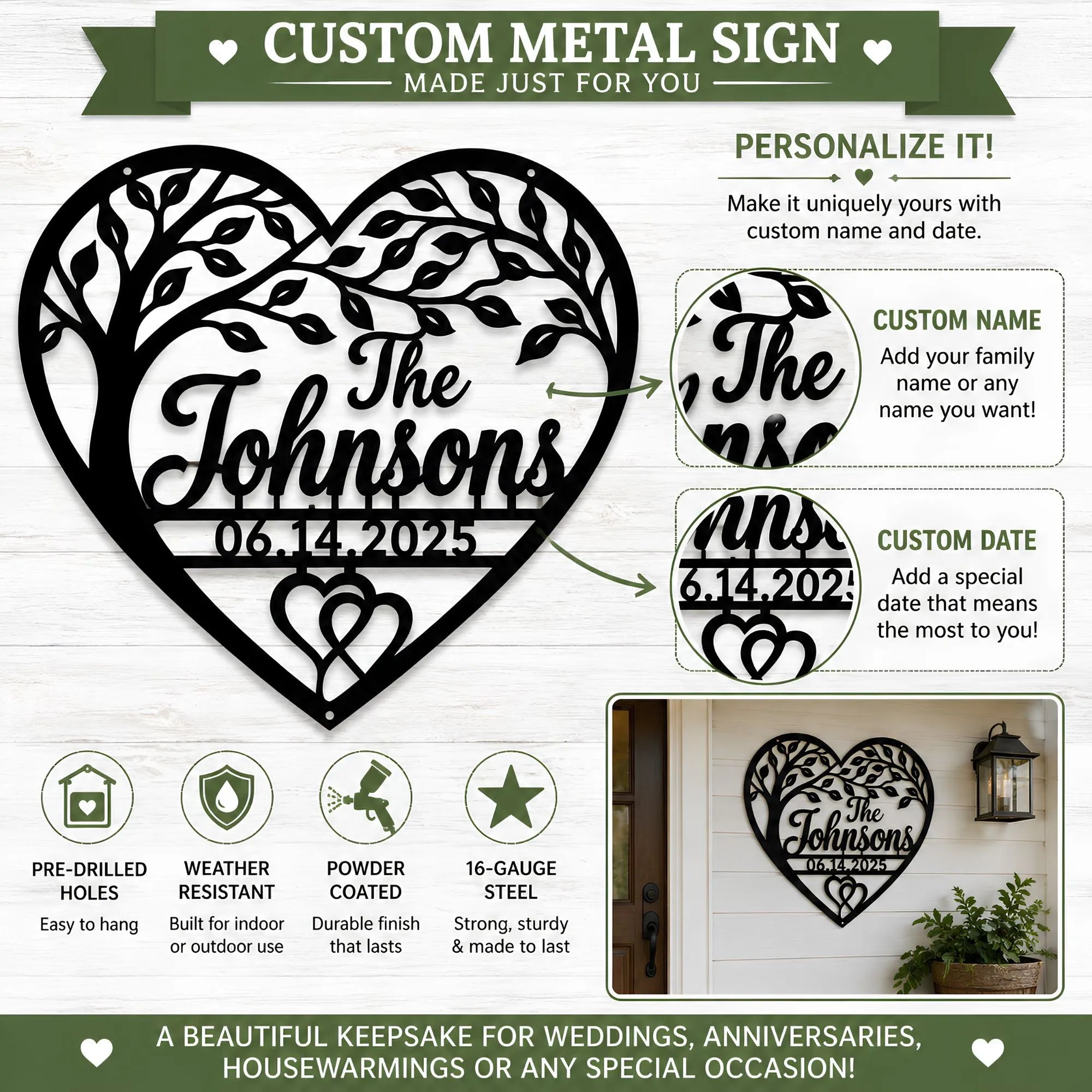 Personalized Family Tree Metal Wall Art Custom Heart Design With Family Name Anniversary Gift Home Living Room Decoration Elegant Metal Tree Wall Art Custom Date Engraving Meaningful Family Gift Heirloom Quality Metal Art Piece Unique