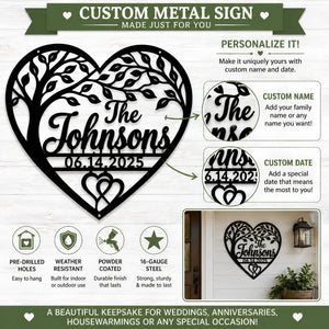 Personalized Family Tree Metal Wall Art Custom Heart Design With Family Name Anniversary Gift Home Living Room Decoration Elegant Metal Tree Wall Art Custom Date Engraving Meaningful Family Gift Heirloom Quality Metal Art Piece Unique