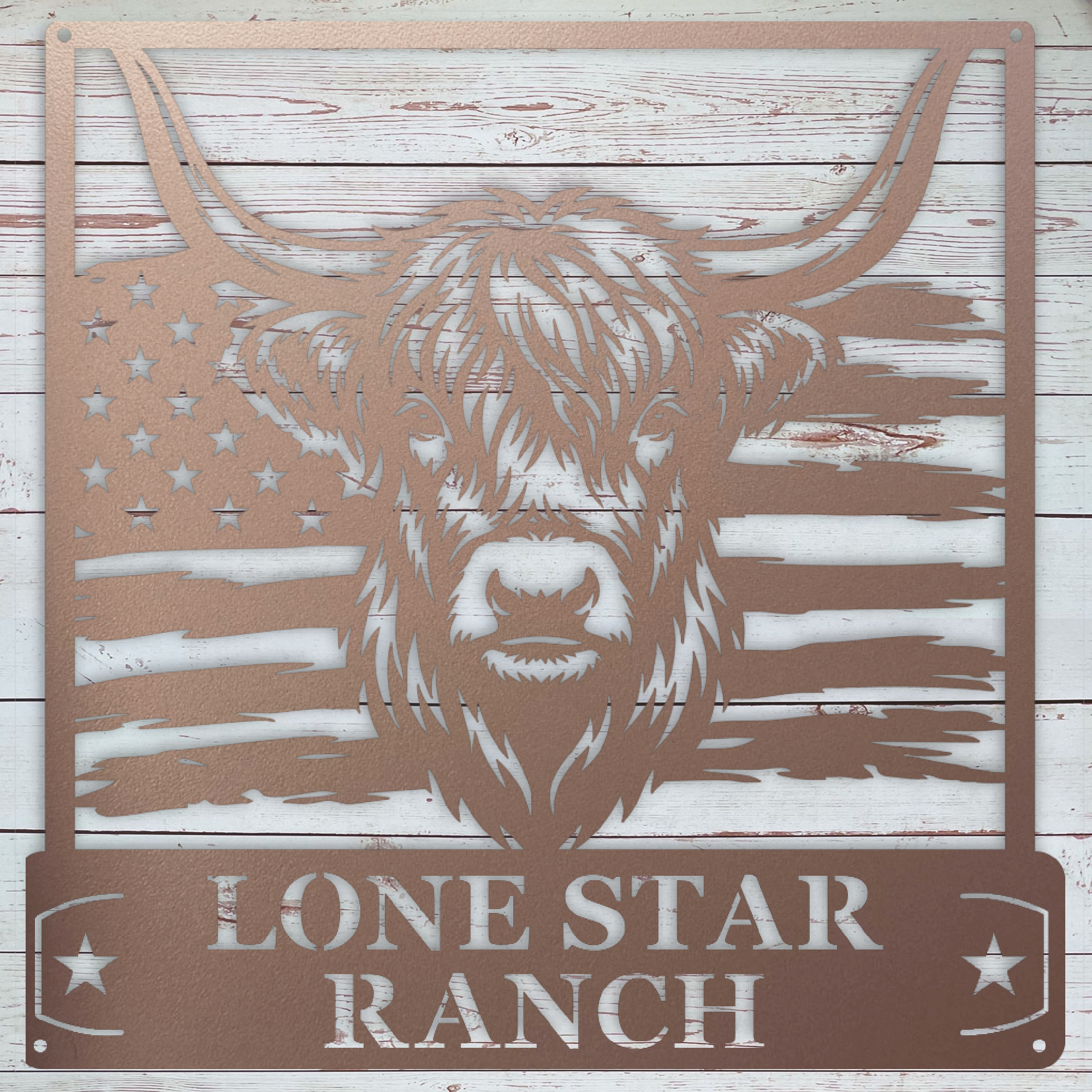 Made in USA custom Highland cow metal sign for indoor or outdoor display