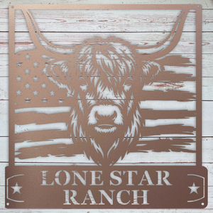 Made in USA custom Highland cow metal sign for indoor or outdoor display