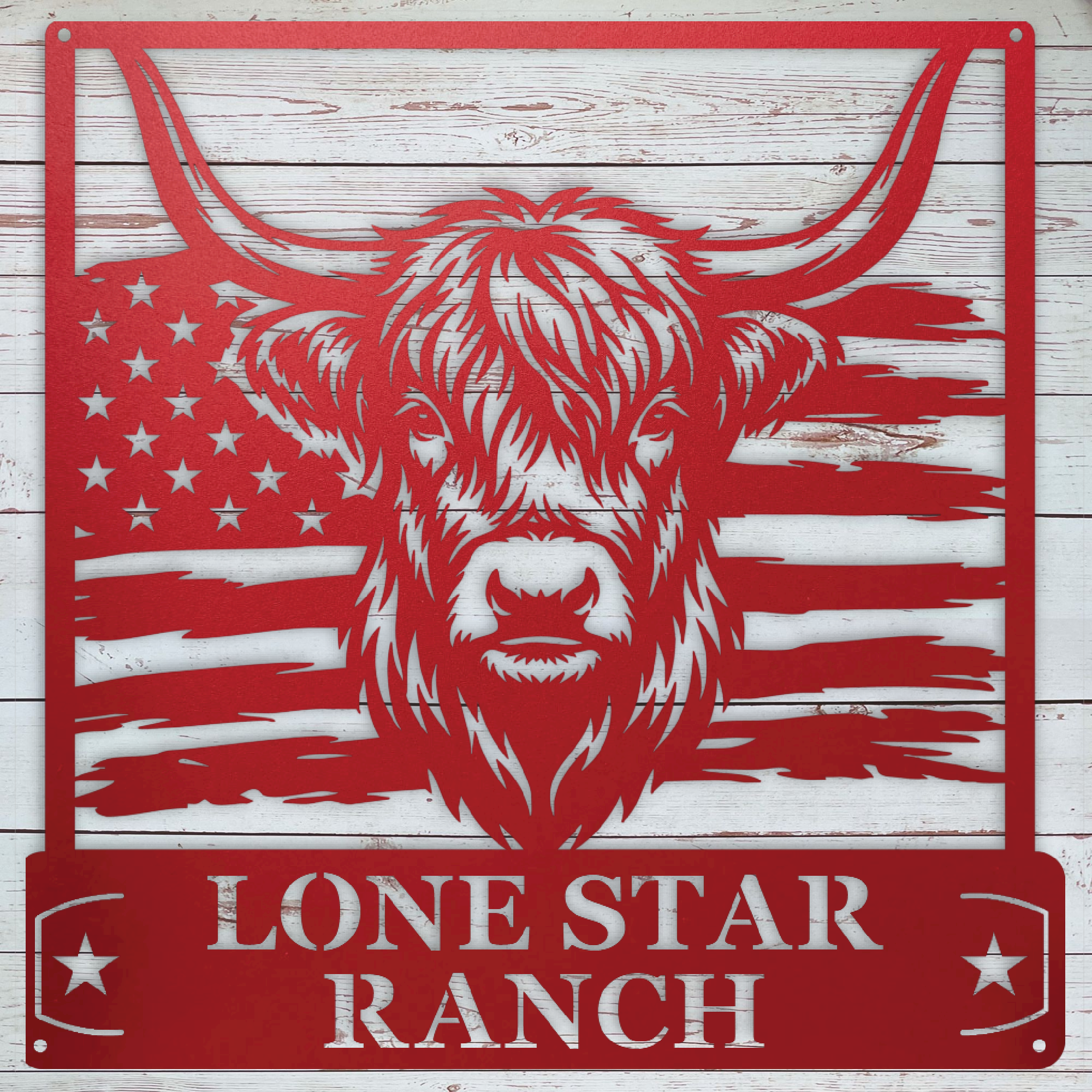 Outdoor Highland cow metal sign for barn entryway fence or homestead