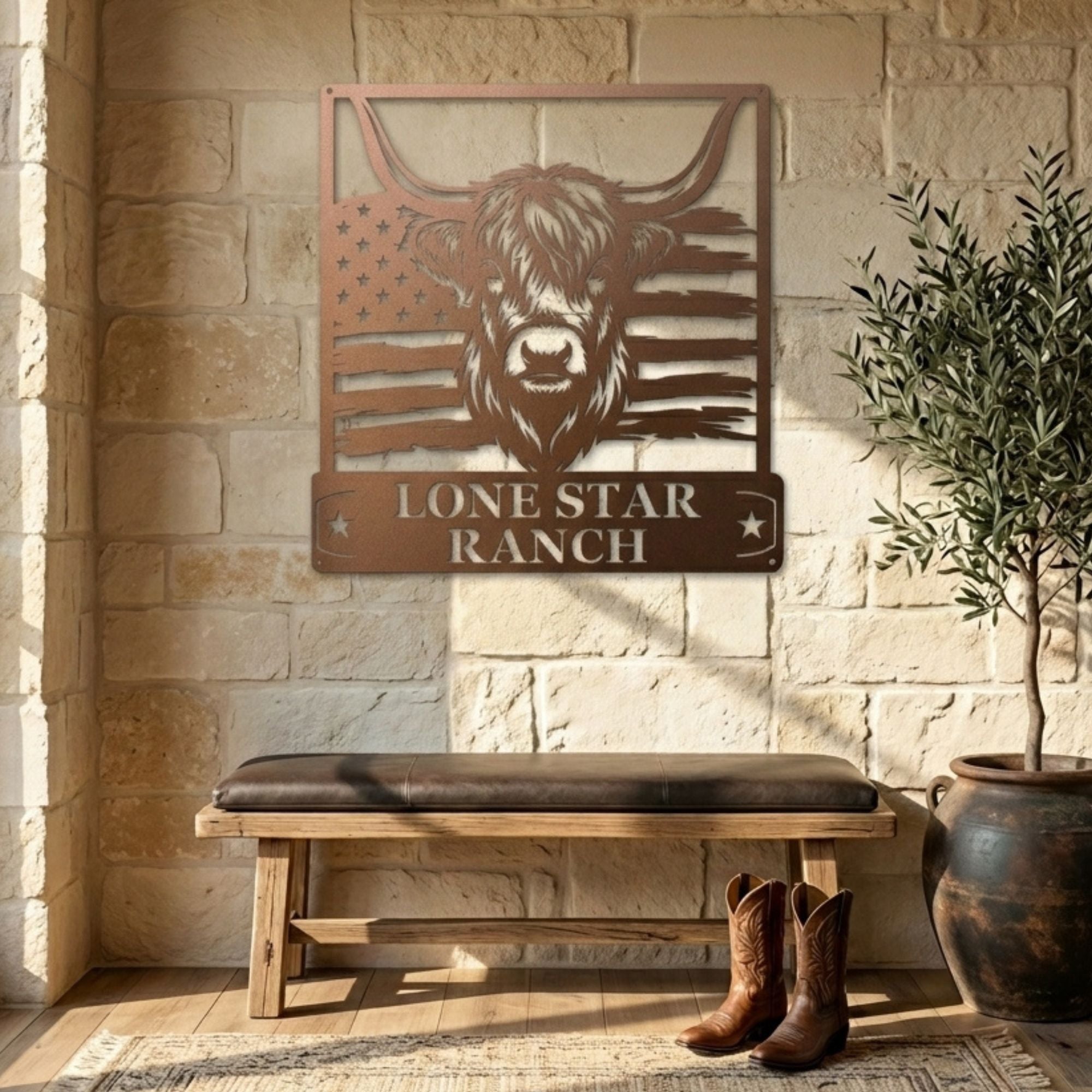 Personalized cattle ranch sign with custom top and bottom text