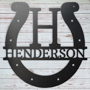 Custom horseshoe monogram sign with personalized family name
